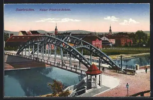 AK Saarbrücken, Kaiser Friedrich-Brücke aus der Vogelschau