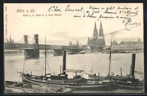 AK Köln a. Rh., Blick auf Dom und feste Brücke