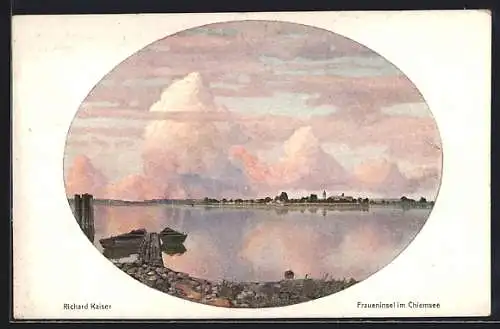 Künstler-AK Fraueninsel, Blick vom Chiemsee-Ufer