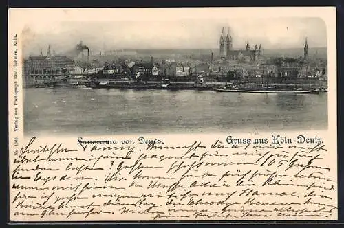 AK Köln-Deutz, Panorama vom Wasser aus