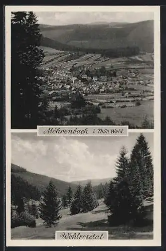 AK Möhrenbach i. Thür. Wald, Totalansicht und Wohlrosetal