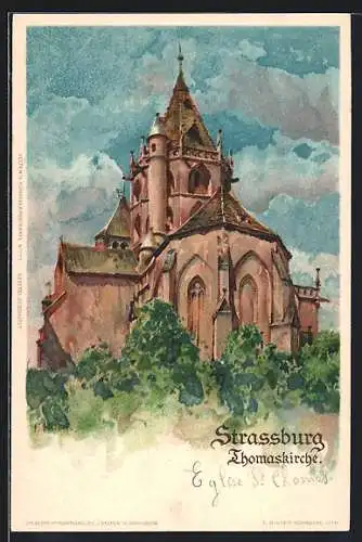 Künstler-AK F. Hoch: Strassburg, Thomaskirche um 1900