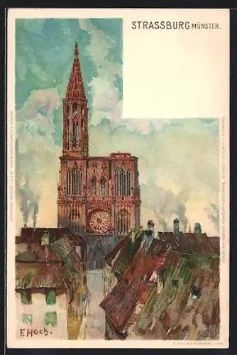 Künstler-AK F. Hoch: Strassburg, Blick auf das Münster