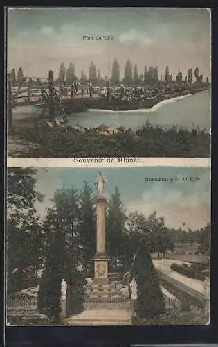 AK Rhinau, Pont du Rhin, Monument près du Rhin