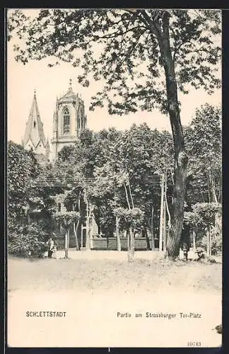 AK Schlettstadt, Partie am Strassburger Tor-Platz