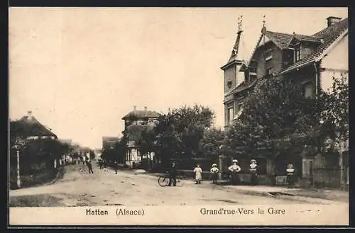 AK Hatten /Alsace, Grand`rue-Vers la Gare