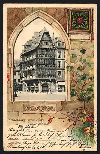 AK Strassburg, Altes Haus im Burgmauer-Passepartout