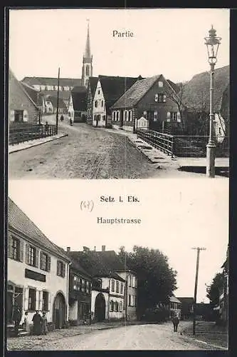 AK Selz i. Els., Hauptstrasse und Ortspartie