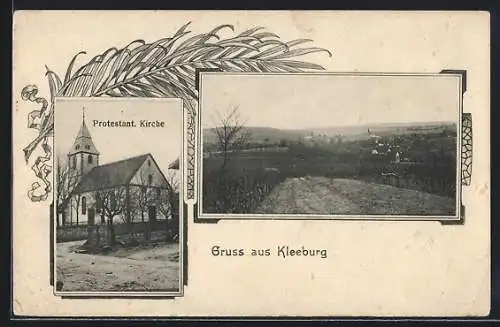 AK Kleeburg, Protestantische Kirche und Feldweg