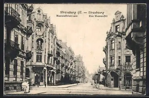 AK Strassburg i. E., Manteuffelstrasse mit Wohnhäusern