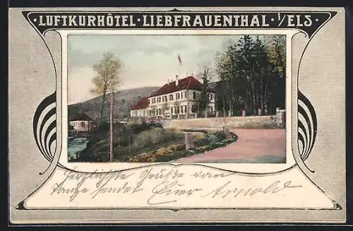 AK Fröschweiler i. Els., Luftkurhotel Liebfrauenthal mit Strassenpartie