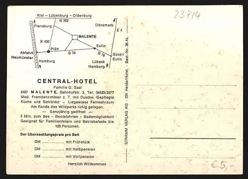 AK Malente, Das Central Hotel der Familie G. Saal, Bahnhofstr. 3