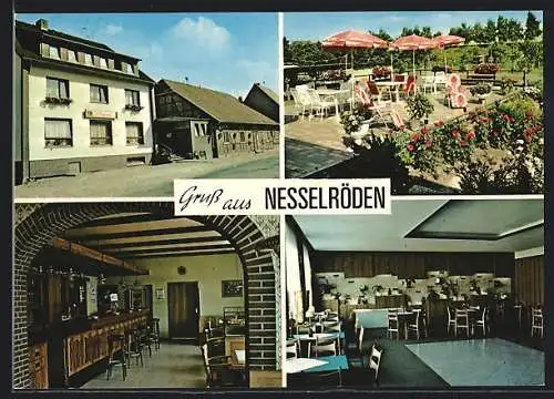 AK Nesselröden /Duderstadt, Das Gasthaus Schenke mit Innenansicht und Terrasse