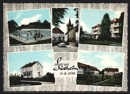 AK Sudheim a. d. Leine, Edeka-Filiale Kunert, Schwimmbad, Ledigenheim, Schule, Kirche