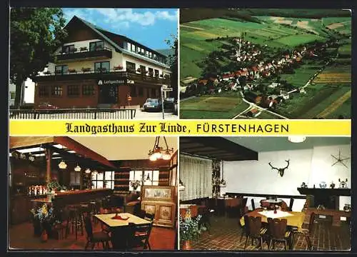 AK Fürstenhagen / Weser, Das Landgasthaus Zur Linde v. Walter Ackerhans mit Innenansichten, Gesamtansicht