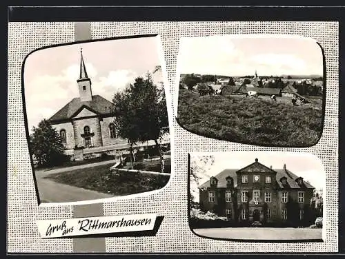 AK Rittmarshausen, Die Kirche, das Rathaus, Ortsansicht