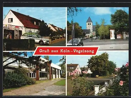 AK Köln-Vogelsang, Diko`s Basar, Strassenpartien, Kirche