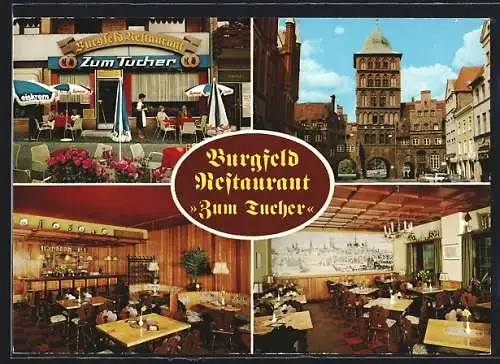 AK Lübeck, Das Burgfeld-Restaurant Zum Tucher v. Jürgen Pfeuffer, mit Innenansichten