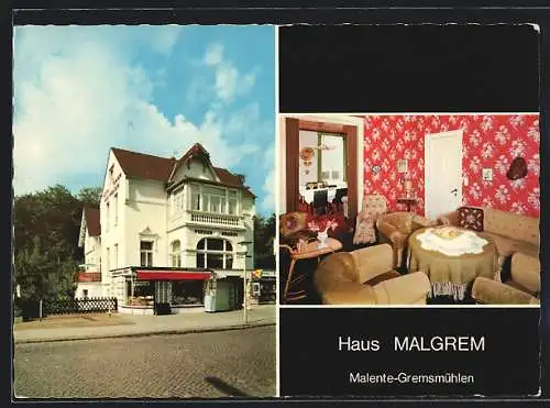 AK Malente-Gremsmühlen, Das Hotel Haus Malgrem mit Innenansicht