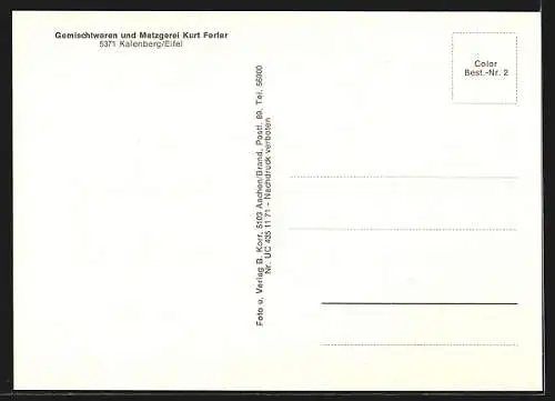 AK Kalenberg /Eifel, Ortspartie, Gemischtwaren und Metzgerei Ferfer, Ortspartie