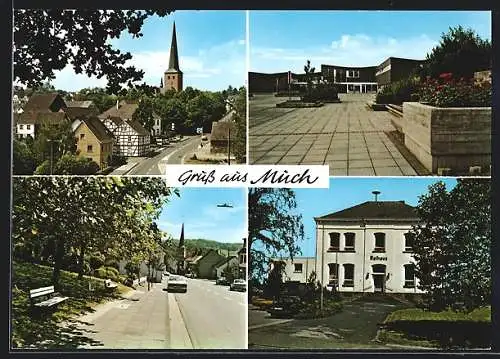 AK Much, Ortsansicht mit Kirche, Strassenpartie