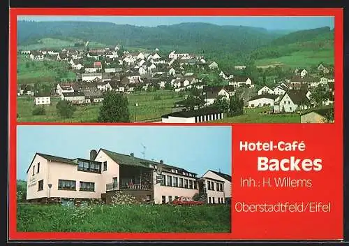 AK Oberstadtfeld /Eifel, Hotel Cafe Backes, Ortsansicht