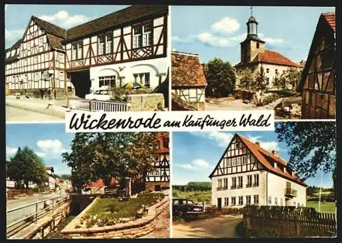 AK Wickenrode, Ortsansicht mit Kirche, Gasthaus Zum goldenen Adler & Strassenpartie