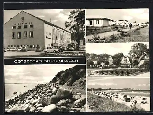 AK Boltenhagen, Teilansicht FDGB-Erholungsheim Fritz Reuter, FDGB Urlauberdorf, Kurpark, Strand, An der Küste