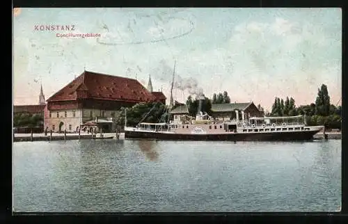 AK Konstanz, Conciliumsgebäude mit Dampfer Stadt Konstanz