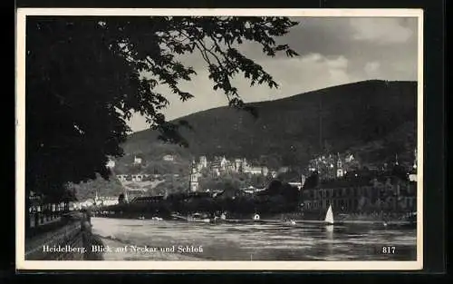 AK Heidelberg, Blick auf Neckar und Schloss