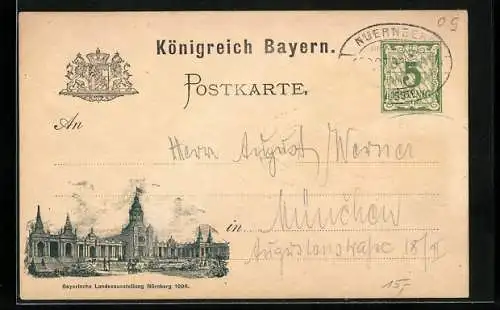 AK Nürnberg, Bayerische Landesausstellung 1896, Ganzsache 5 Pfennig