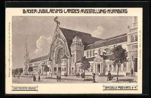 AK Nürnberg, Bayer. Jubiläums-Landes-Ausstellung, Hauptindustriegebäude, Ganzsache Bayern 5 Pfennig Nr. 4