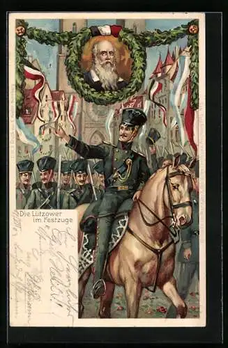 AK Nürnberg, Die Lützower im Festzuge, X. Deutsches Turnfest 1903, Turnvater Jahn, Ganzsache Bayern 5 Pfennig