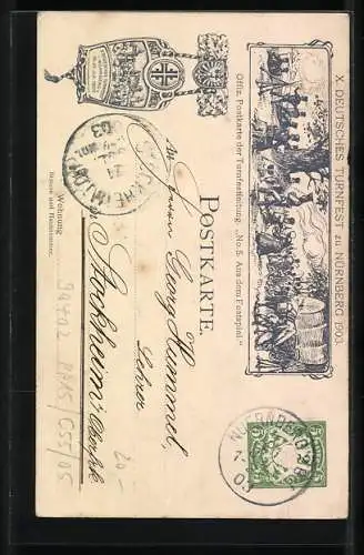 AK Nürnberg, Die Lützower im Festzuge, X. Deutsches Turnfest 1903, Turnvater Jahn. Ganzsache Bayern 5 Pfennig