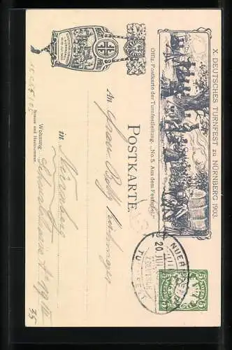 AK Nürnberg, Die Lützower im Festzuge, X. Deutsches Turnfest 1903, Turnvater Jahn, Ganzsache Bayern 5 Pfennig