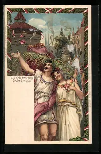 Künstler-AK Nürnberg, X. Deutsches Turnfest 1903, Aus dem Festzug, Erste Gruppe, Ganzsache Bayern