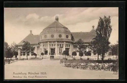 AK München, Ausstellung 1908, Haupt-Restaurant, Ganzsache Bayern