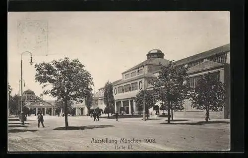 AK München, Ausstellung 1908, Halle III., Ganzsache Bayern