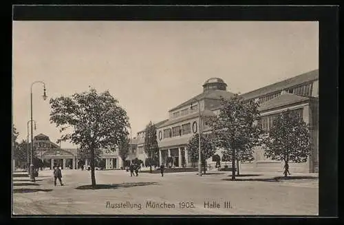 AK München, Ausstellung 1908, Halle III, Ganzsache Bayern
