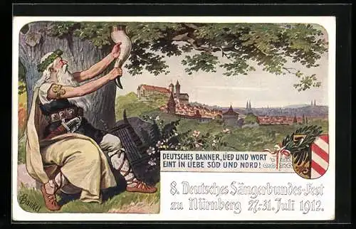 AK Nürnberg, VIII. Deutsches Sängerbundesfest 1912, Wappen, Ganzsache Bayern