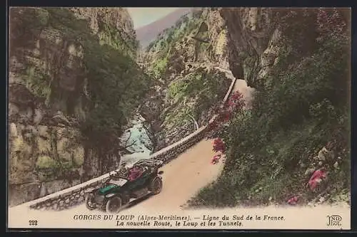 AK Gorges du Loup /A.-M., La ouvelle Route, le Loup et les Tunnels