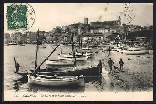 AK Cannes, La Plage et le Mont Chevalier