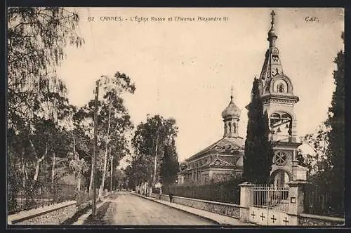 AK Cannes, L`Église Russe et l`Avenue Alexandre III