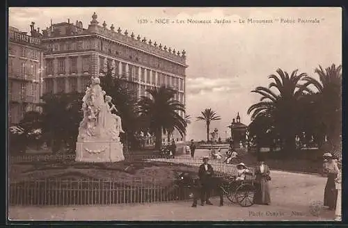 AK Nice, Les Nouveaux Jardins, Le Monument Poésie Pastorale