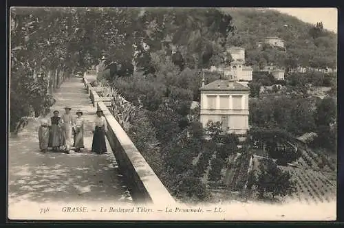 AK Grasse, Le Boulevard Thiers, La Promenade