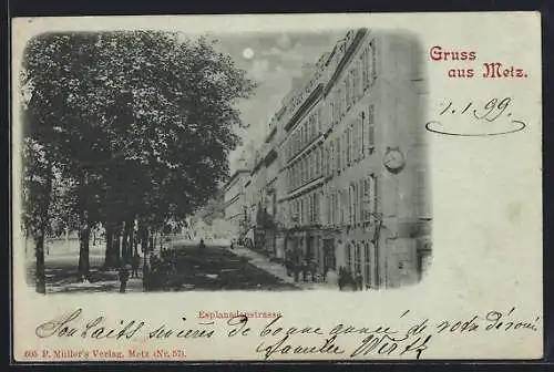 Mondschein-AK Metz, Blick in die Esplanadenstrasse