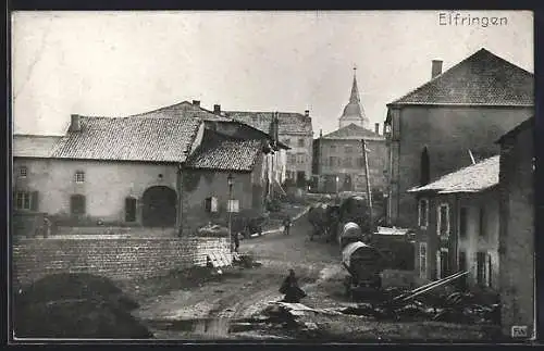 AK Elfringen, Strassenpartie mit Kirche