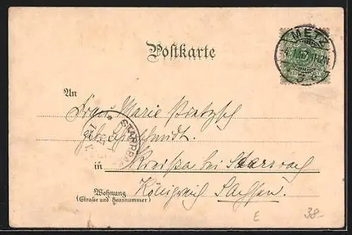 Lithographie Metz, Kaiser-Wilhelm-Denkmal, Kathedrale, Wehr St. Quentin, Deutsches Tor