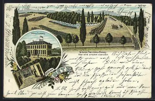 Lithographie Metz, Schloss Freskaty, Grosser Exerzier-Platz