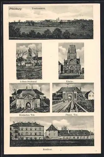 AK Pfalzburg, Lobau-Denkmal, Kirche, Deutsches Tor, Französisches Tor, Seminar